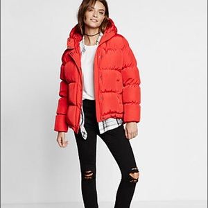 Red Matte puffer jacket Express